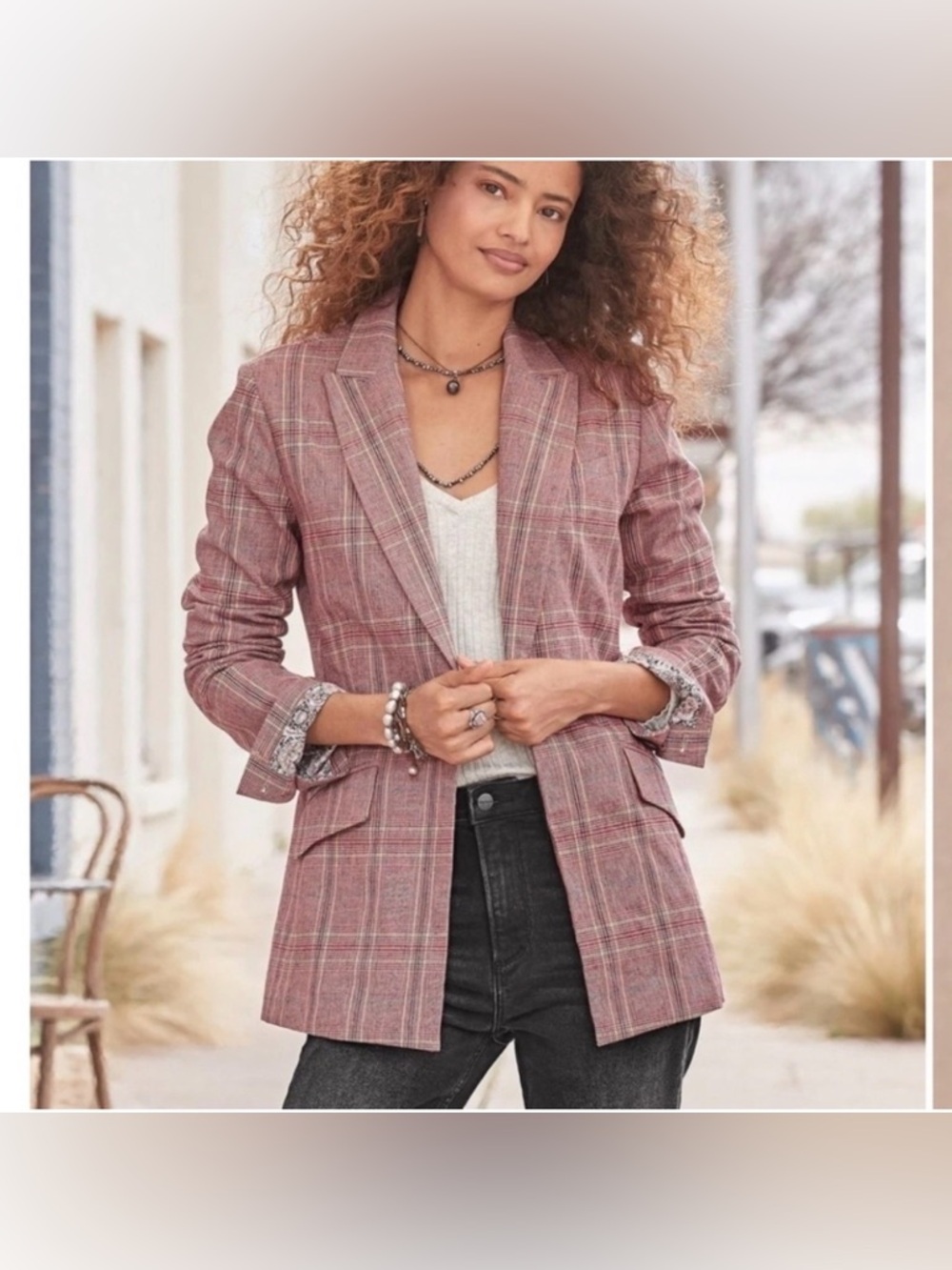 Sundance Whitman Plaid Blazer Jacket - Dusty Rose floral lining size medium NWT